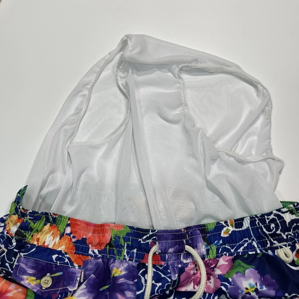 Polo Ralph Lauren‎ Mens Swim Trunks Shorts Blue Floral Print Drawstring Size XL